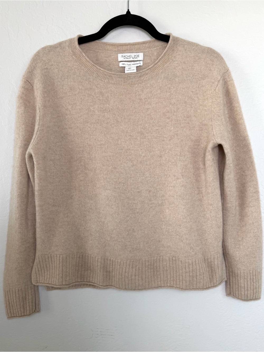 Rachel Zoe 100% 2-Ply Cashmere Beige Crewneck Sweater Size Large Quiet Luxury